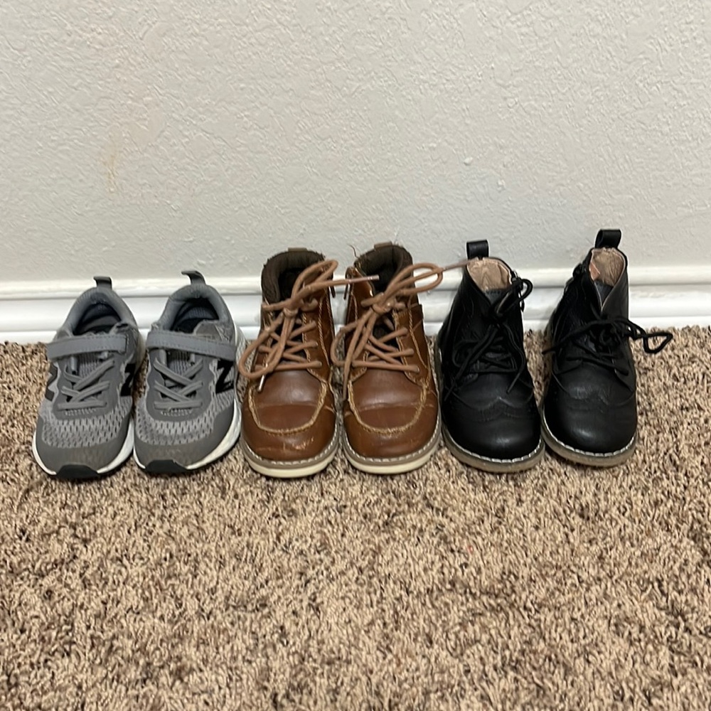 Toddler Boy Shoe Bundle Size 8/9. New Balance Shoes, Chukku Boots, Dress Boots